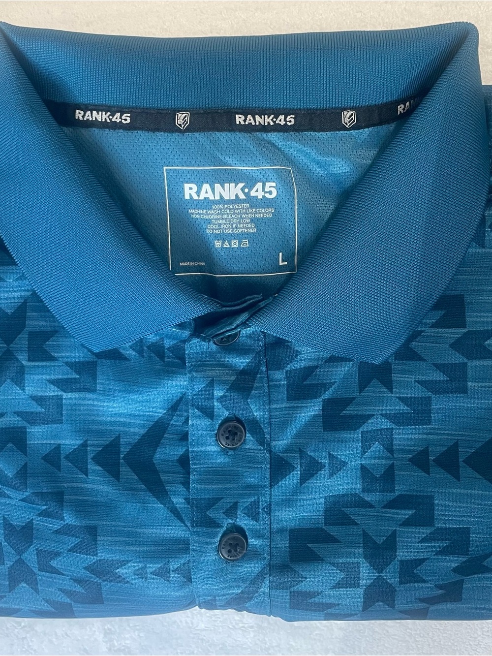 RANK-45 Men’s Teal Geometric Polo